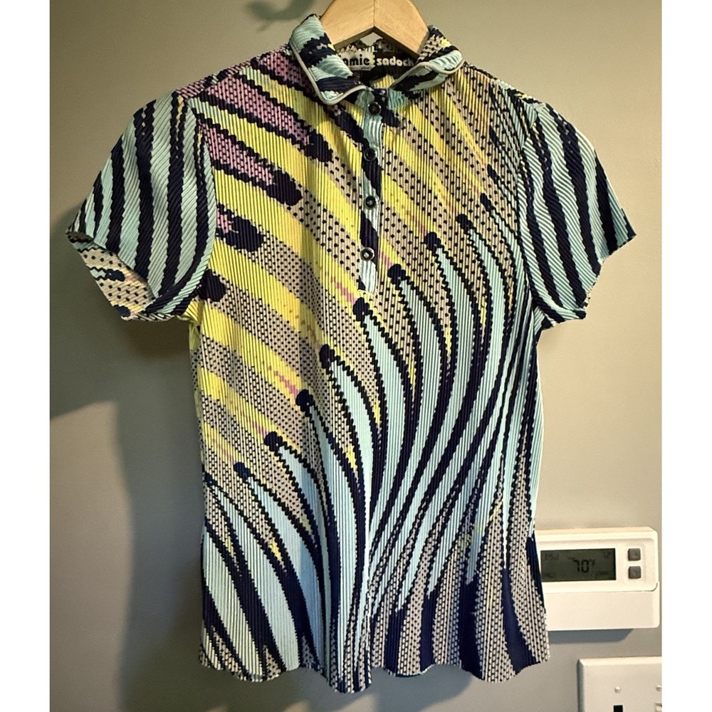 Jamie‎ Sadock Top Polo Short Sleeve Crinkle Shirt Snap Front Athletic Golf XS